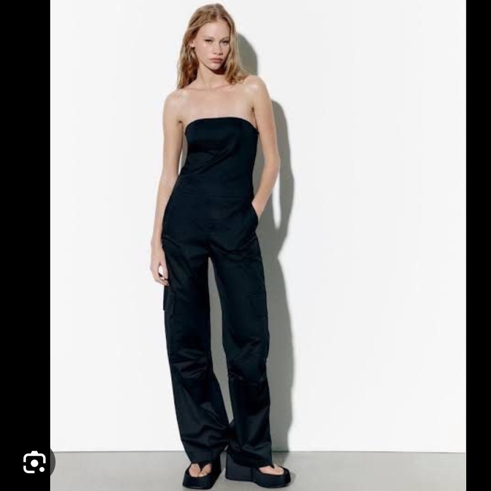 Zara strapless cargo jumpsuit black size small blogger favorite - Picture 16 of 16